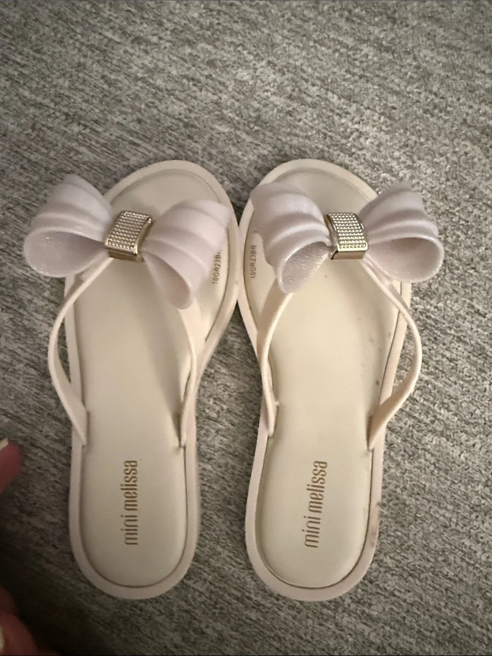 Mini Melissa Pale Pink Bow Jelly Sandals with Gold Accent